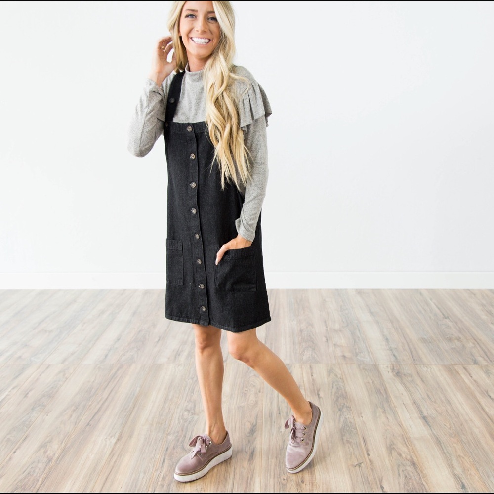 Black Wash Denim Overall Dress
